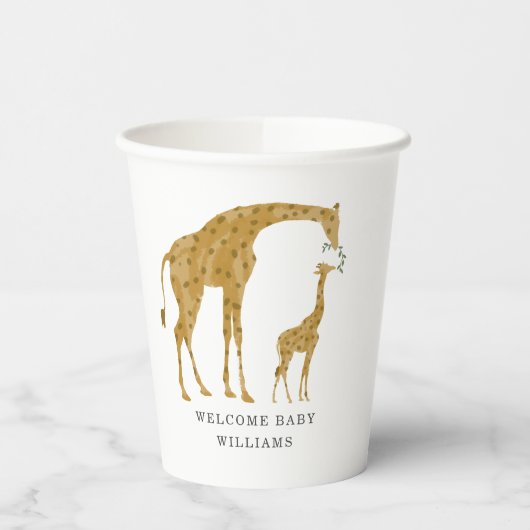 Baby en mama Giraffe Neutral Safari Baby shower Papieren Bekers (Links)
