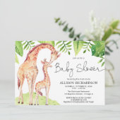 Baby en mama giraffe safari groen baby shower kaart (Staand voorkant)