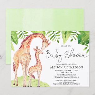Baby en mama giraffe safari groen baby shower kaart