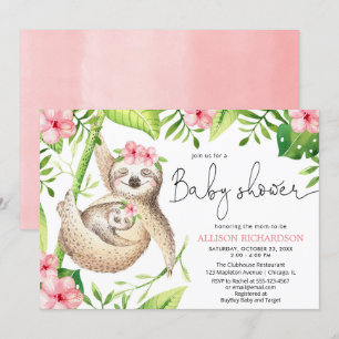 Baby en mama luiaard roze groen meisje baby shower kaart