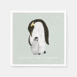 Baby en Mama Penguin Blauw Winter Jongen Baby show Servet