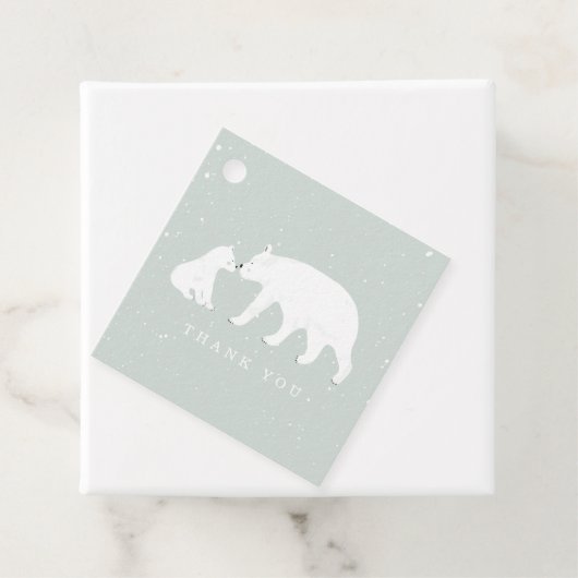 Baby en Mama Polar Beer Winterblauw Baby shower Bedankjes Labels (In situ)