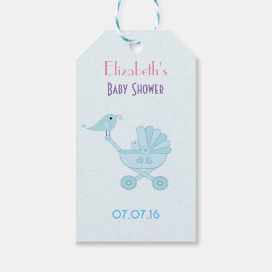 Baby en mammie Bluebird Baby shower Cadeaulabel (Voorkant)