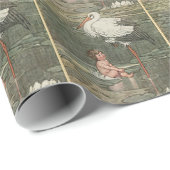 Baby en Ooievaar  Retro Kindertijd Fairy Tale Cadeaupapier (Rol Hoek)