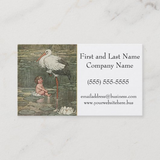 Baby en Ooievaar  Retro Kindertijd Fairy Tale Visitekaartje (Voorkant)