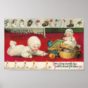 Baby en speelgoed met kerstwens poster