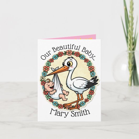 Baby en Stork Design stijl Aankondiging (Voorkant)