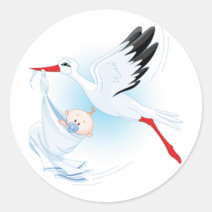 Baby en Stork Ronde Sticker