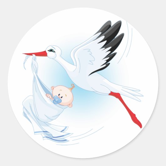 Baby en Stork Ronde Sticker (Voorkant)