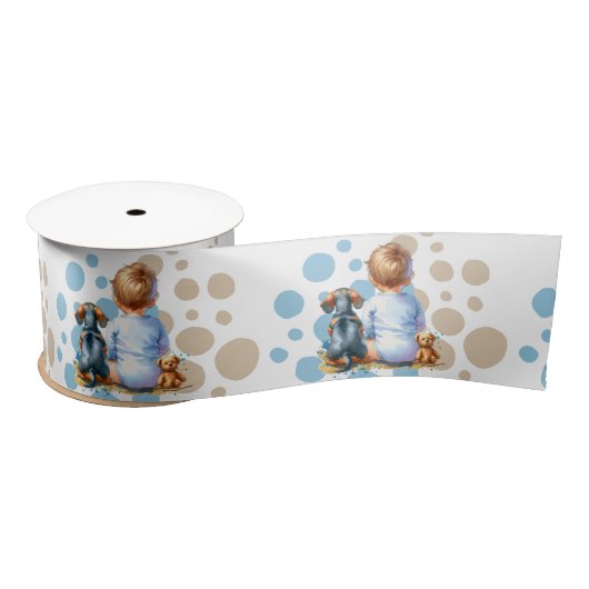 Baby en Teckel Puppy Baby shower Satijnen Lint (Spoel)
