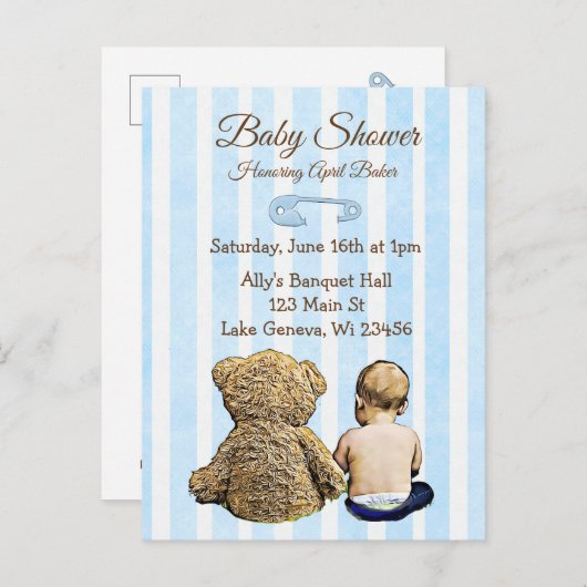 Baby en Teddy Bear Baby shower Briefkaart Uitnodig (Voorkant / Achterkant)