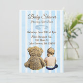 Baby en Teddy Bear Boys Baby shower Uitnodiging (Staand voorkant)