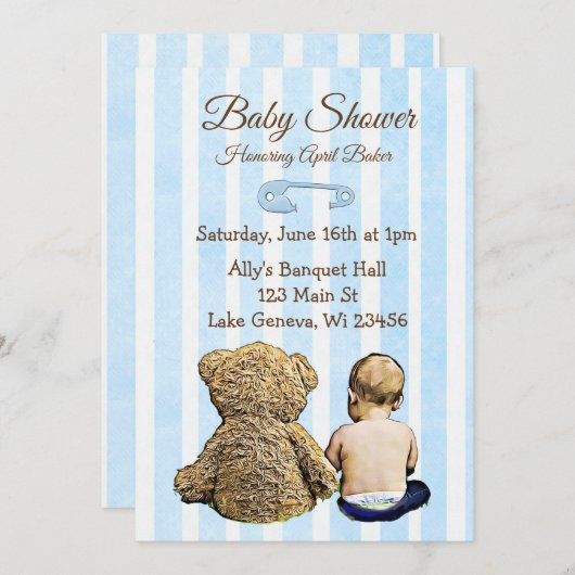 Baby en Teddy Bear Boys Baby shower Uitnodiging (Voorkant / Achterkant)