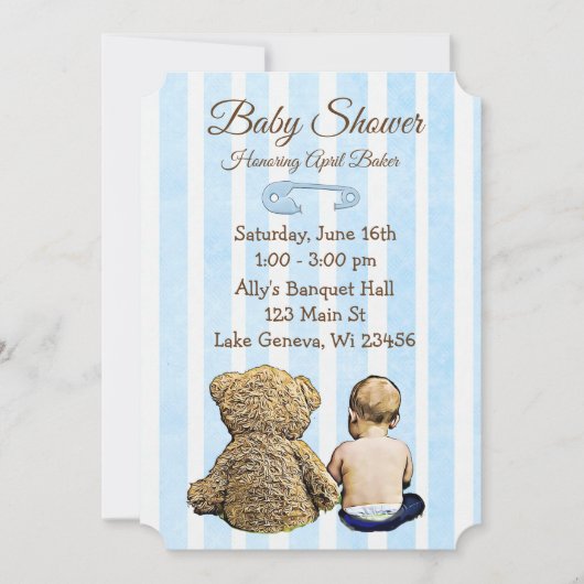 Baby en Teddy Bear Boys Baby shower Uitnodiging (Voorkant)
