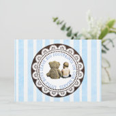 Baby en Teddy Bear Boys Baby shower Uitnodiging (Staand voorkant)