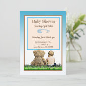 Baby en Teddy Bear Boys Baby shower Uitnodiging (Staand voorkant)