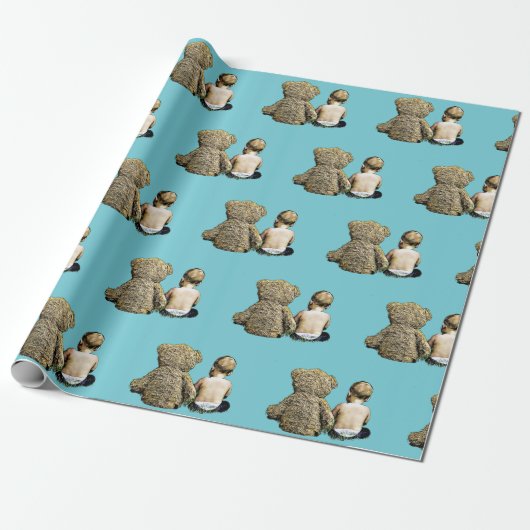 Baby en teddybeer cadeauverpakking cadeaupapier (Uitgerold)