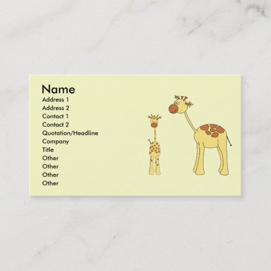 Baby en volwassen Giraffe. Visitekaartje (Voorkant)