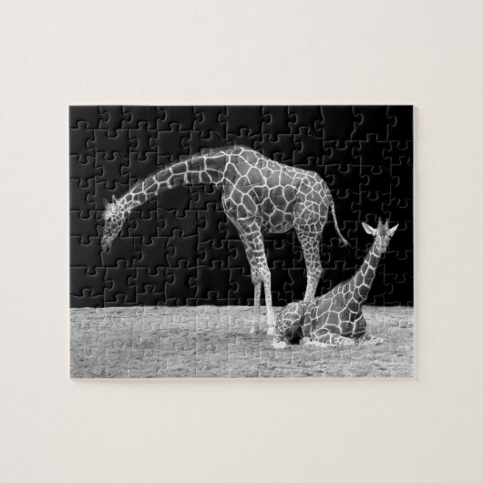 Baby en zwarte giraffen legpuzzel (Horizontaal)