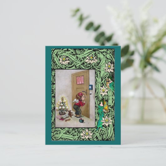 Baby engel aan de deur feestdagenkaart (Staand voorkant)