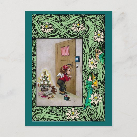 Baby engel aan de deur feestdagenkaart (Voorkant)