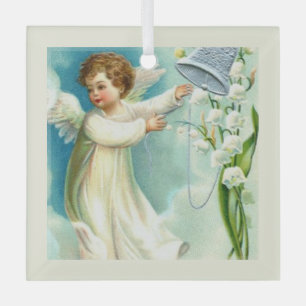 Baby-engel met blauwe bel glas ornament
