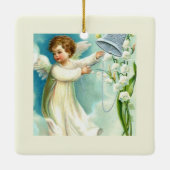 Baby Engel Met Blauwe Bel Keramisch Ornament (Achterkant)