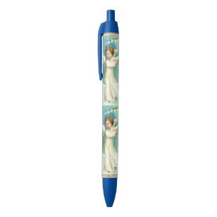 Baby Engel Met Blauwe Bel Zwarte Inkt Pen