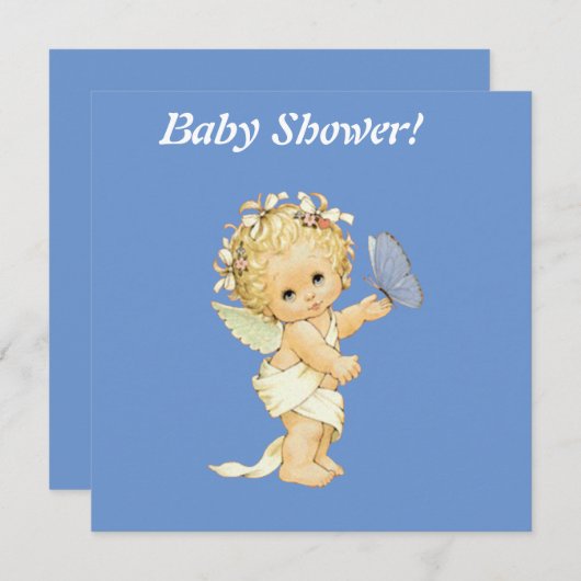 Baby engel met vlinder - baby-shover-uitnodiging kaart (Voorkant / Achterkant)