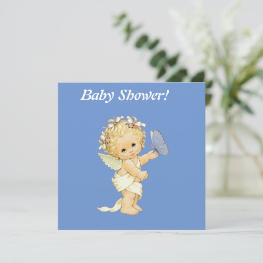 Baby engel met vlinder - baby-shover-uitnodiging kaart (Staand voorkant)