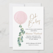 Baby Eucalyptus Pink Ballon Baby shower Kaart (Voorkant)