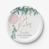 Baby Eucalyptus Pink Ballon Baby shower Papieren Bordje (Voorkant)