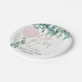 Baby Eucalyptus Pink Ballon Baby shower Papieren Bordje (Gekanteld)