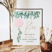 Baby Eucalyptus Pink Ballon Baby shower Poster