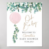 Baby Eucalyptus Pink Ballon Baby shower Poster (Voorkant)