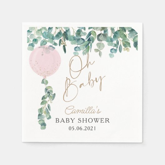 Baby Eucalyptus Pink Ballon Baby shower Servet (Voorkant)