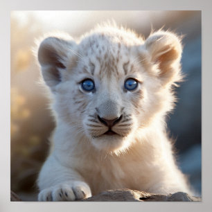 Baby Exotische witte leeuw welp print
