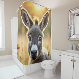 Baby ezel vreedzame natuur rode papaver veld douchegordijn