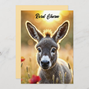 Baby ezel vreedzame natuur rode papaver veld kaart