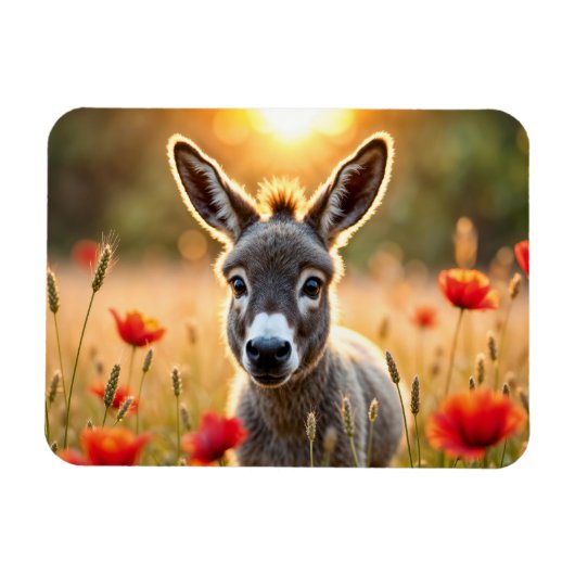 Baby ezel vreedzame natuur rode papaver veld magneet (Horizontaal)