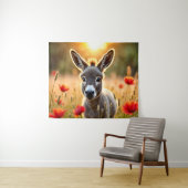 Baby ezel vreedzame natuur rode papaver veld wandkleed (In Situ (horizontaal))