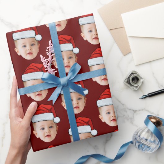 Baby Face Funny Custom Photo Kerstman Hoed Kerstmi Cadeaupapier (Geschenken)
