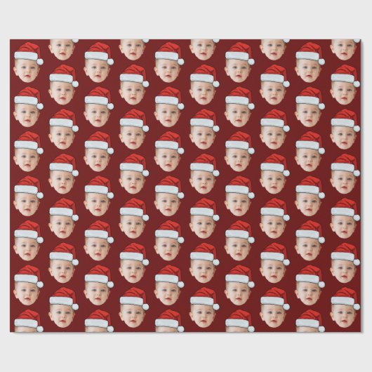 Baby Face Funny Custom Photo Kerstman Hoed Kerstmi Cadeaupapier (Vlak)