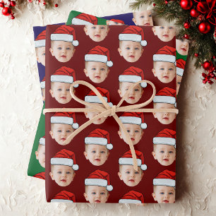 Baby Face Funny Custom Photo Kerstman Hoed Kerstmi Inpakpapier Vel