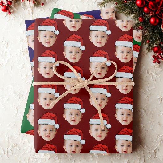 Baby Face Funny Custom Photo Kerstman Hoed Kerstmi Inpakpapier Vel