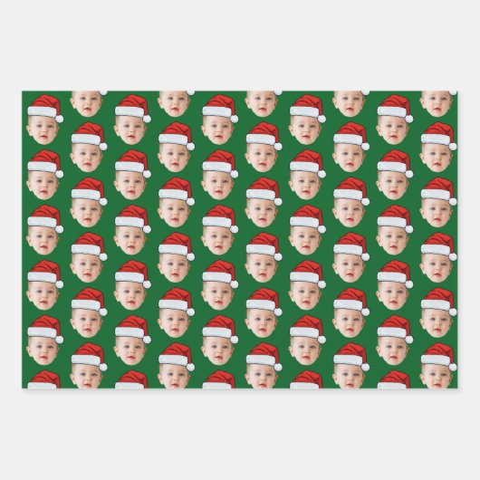 Baby Face Funny Custom Photo Kerstman Hoed Kerstmi Inpakpapier Vel (Voorkant 2)