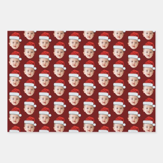 Baby Face Funny Custom Photo Kerstman Hoed Kerstmi Inpakpapier Vel (Voorkant)