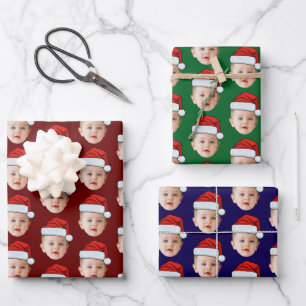 Baby Face Funny Custom Photo Kerstman Hoed Kerstmi Inpakpapier Vel