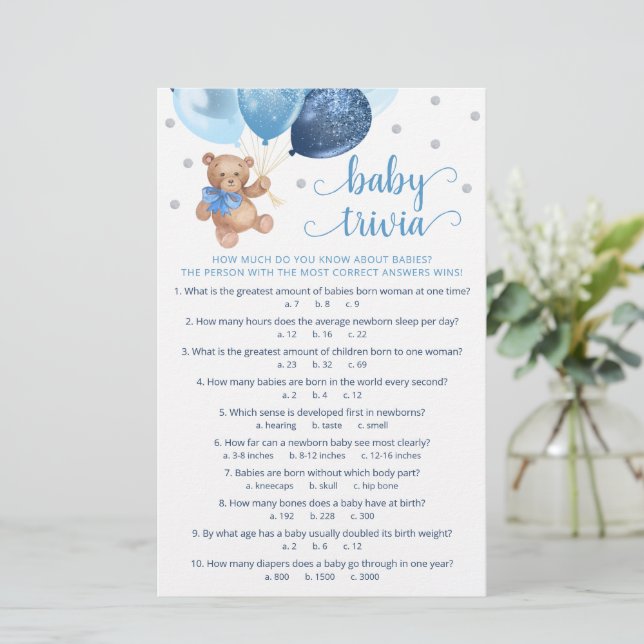 Baby Facts Trivia Game Baby shower Teddy Bear (Staand voorkant)