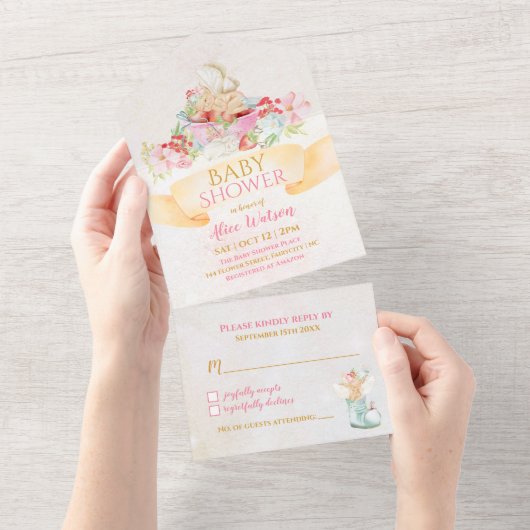 Baby Fairy Delicate Girly Baby shower All In One Uitnodiging (Afscheurbaar)